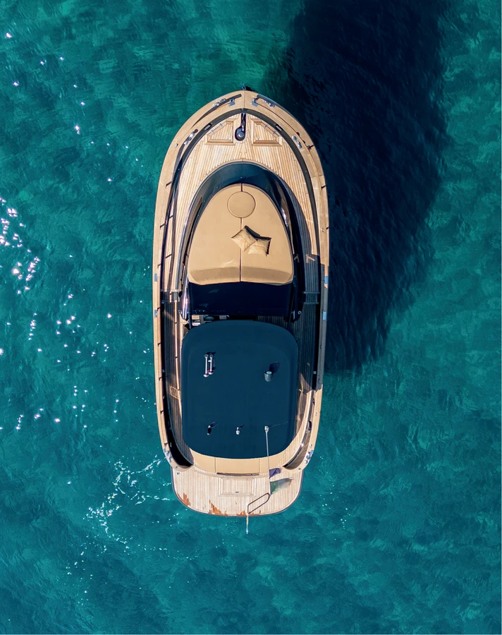 Full overhead view of the boat and its deck layout