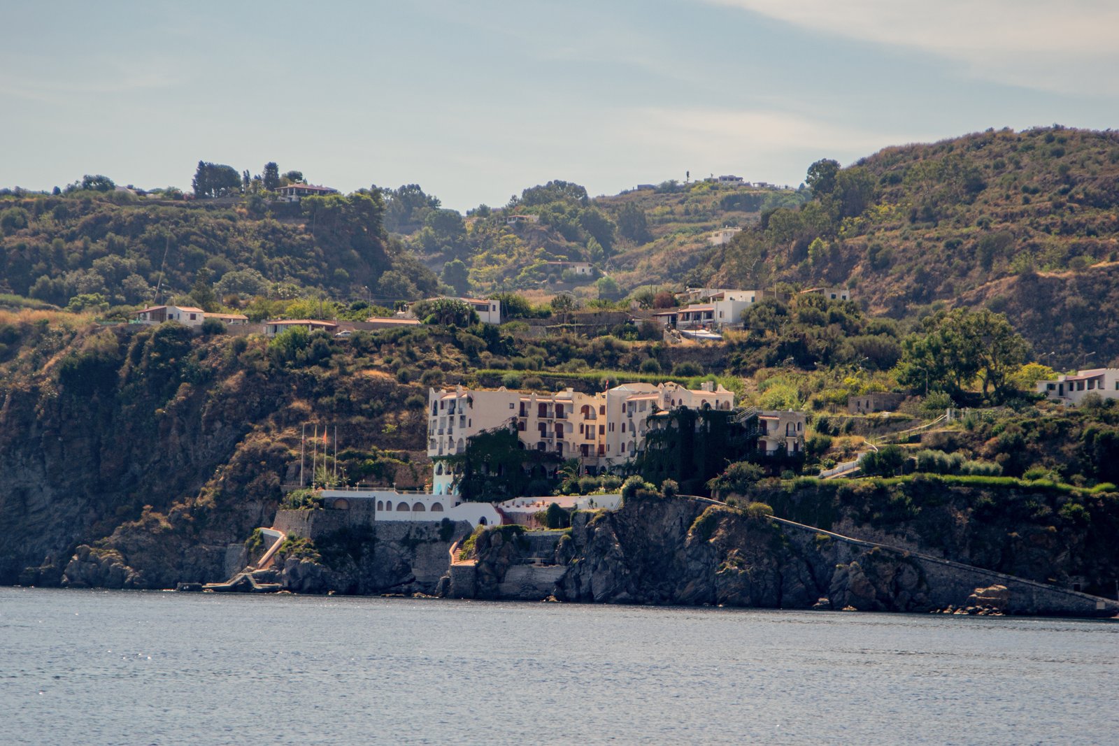 The rocky Lipari shoreline and coastal buildings